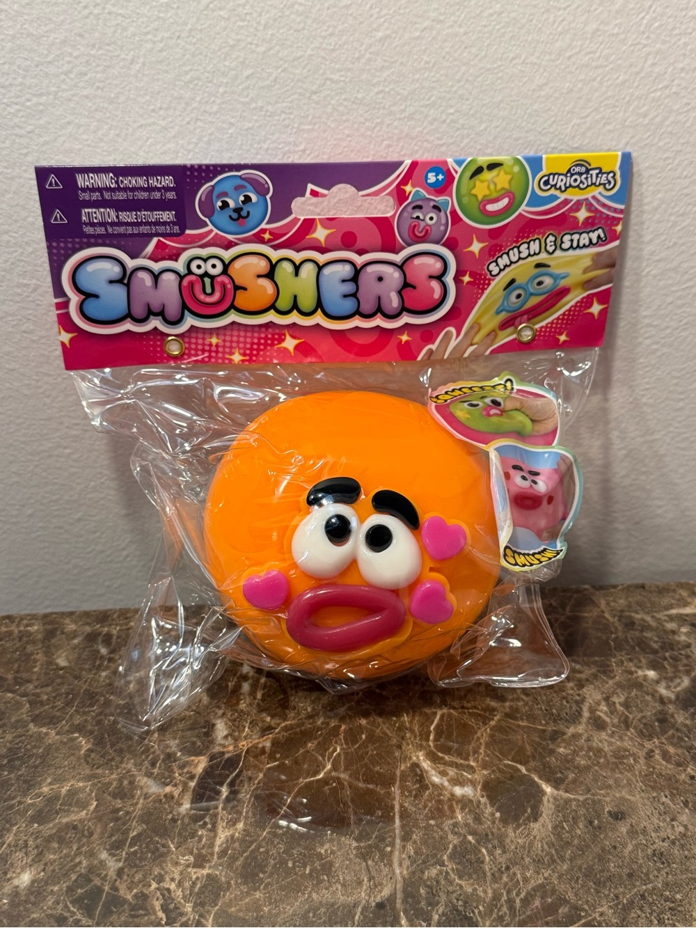Orb Smushers Orange Emoji Squishy Toy- Cute Heart Face. Kids FAVORITE toy.